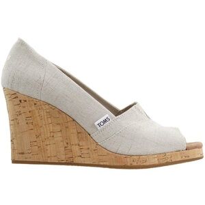 Toms Natural Linen Cork Wedge Peep-Toe Sandals